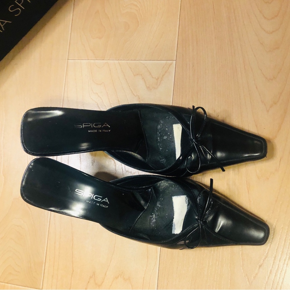 Via Spiga Elegant Black Women's Mules with Kitten Heels and Bow - Picture 6 of 14
